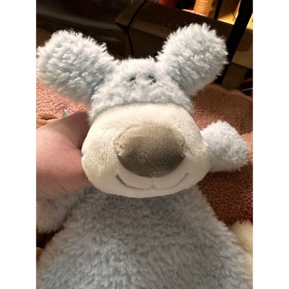 Demdaco Nat & Jules Baby Lovey Blanket Blue White Puppy Flat-a-Pat Rattle 15” - Picture 11 of 11